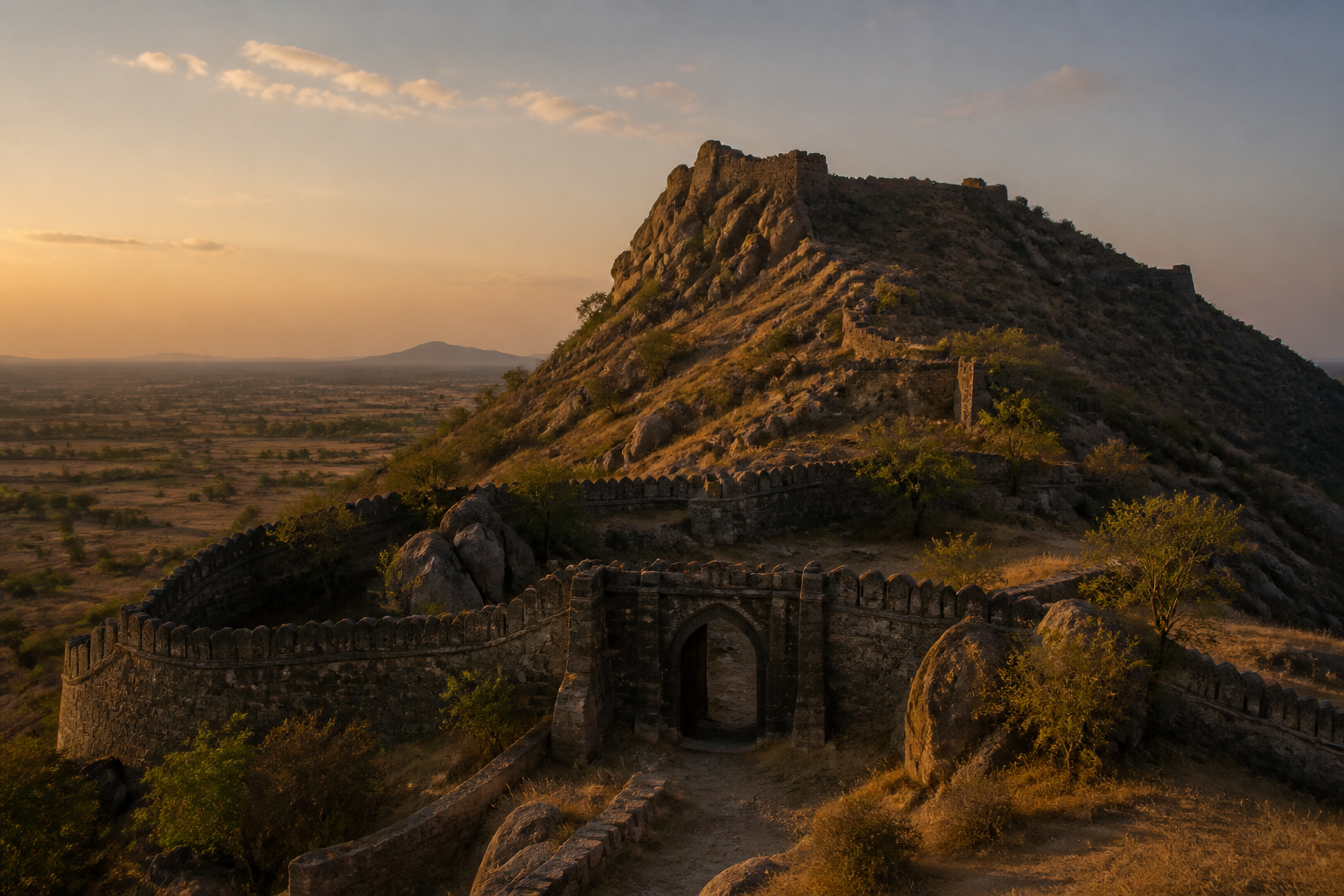 An impression of the Kondavidu hill forts west of Guntur, India.