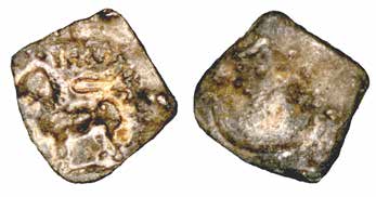 Lead coin of Siri Sada, obverse and reverse.